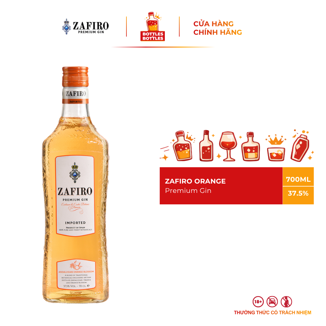 [CHÍNH HÃNG] Rượu Zafiro Premium Orange Gin - 700ML - 37.5%