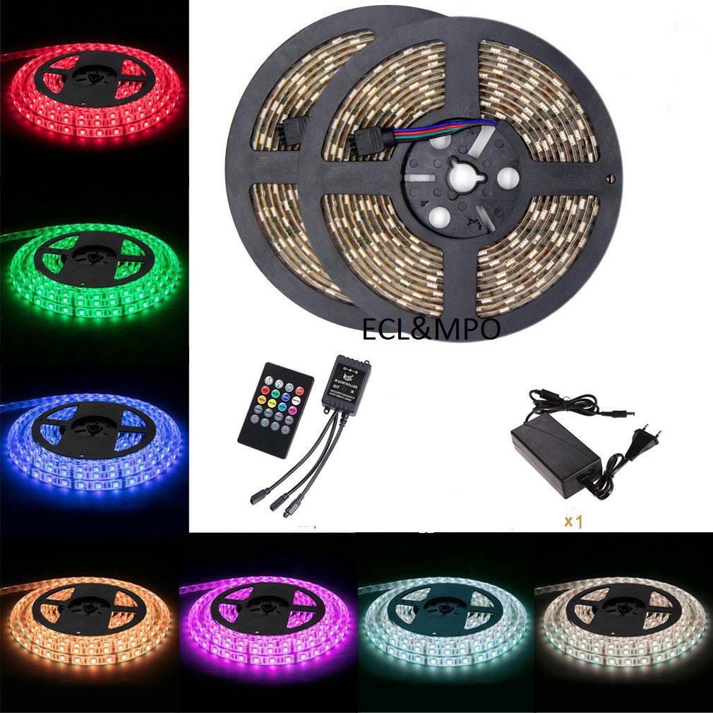 Cuộn đèn Led dây dán 5050 5m đổi nhiều màu (RGB) trang trí decor phòng ngủ+ Nguồn + Remote điều khiển