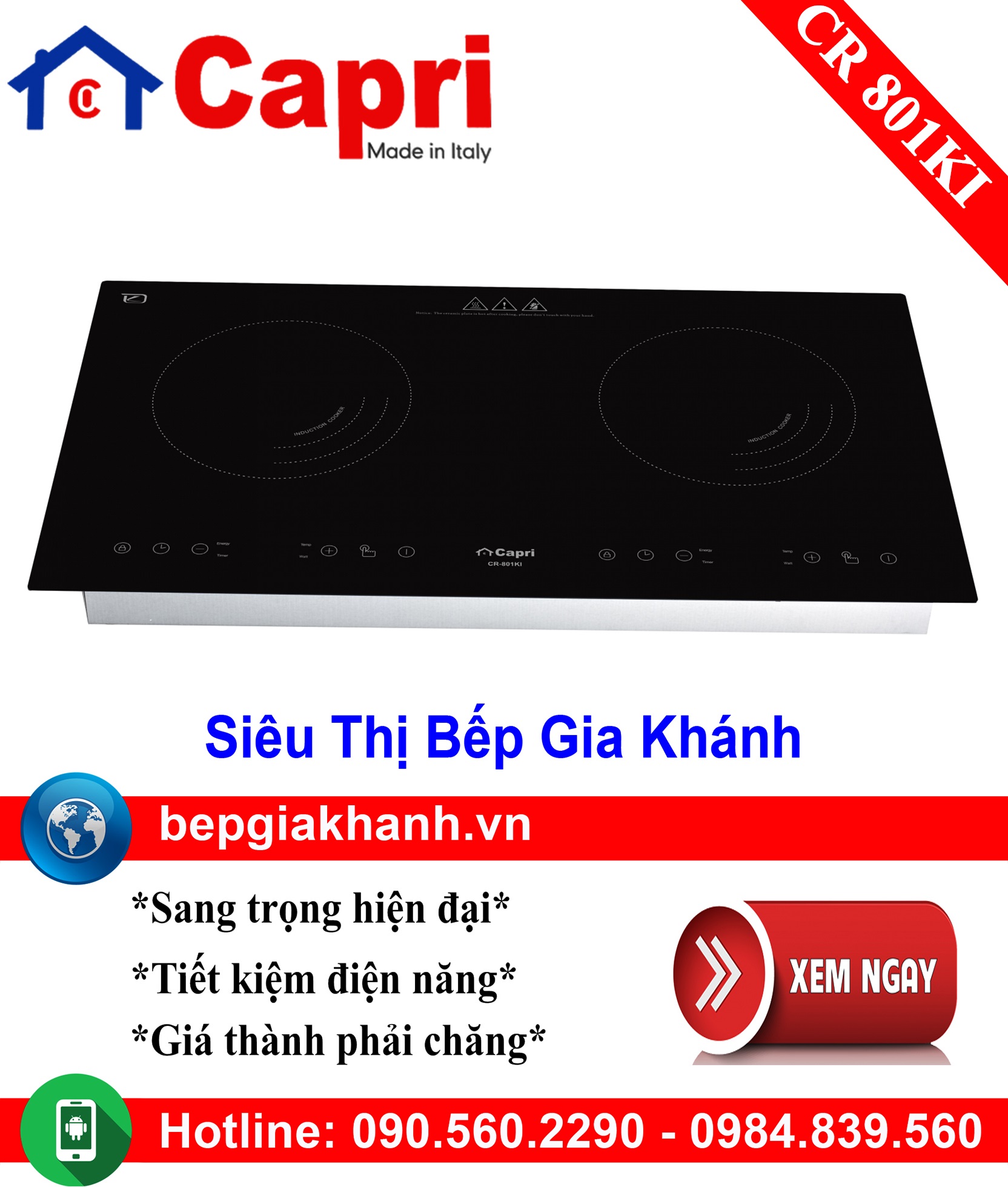 [HCM]Bếp từ đôi Capri CR 801KI, bếp từ, bếp điện từ, bếp từ đôi, bếp điện từ đôi, bếp từ giá rẻ, bếp điện từ giá rẻ, bếp từ đơn, bep tu don, bep tu