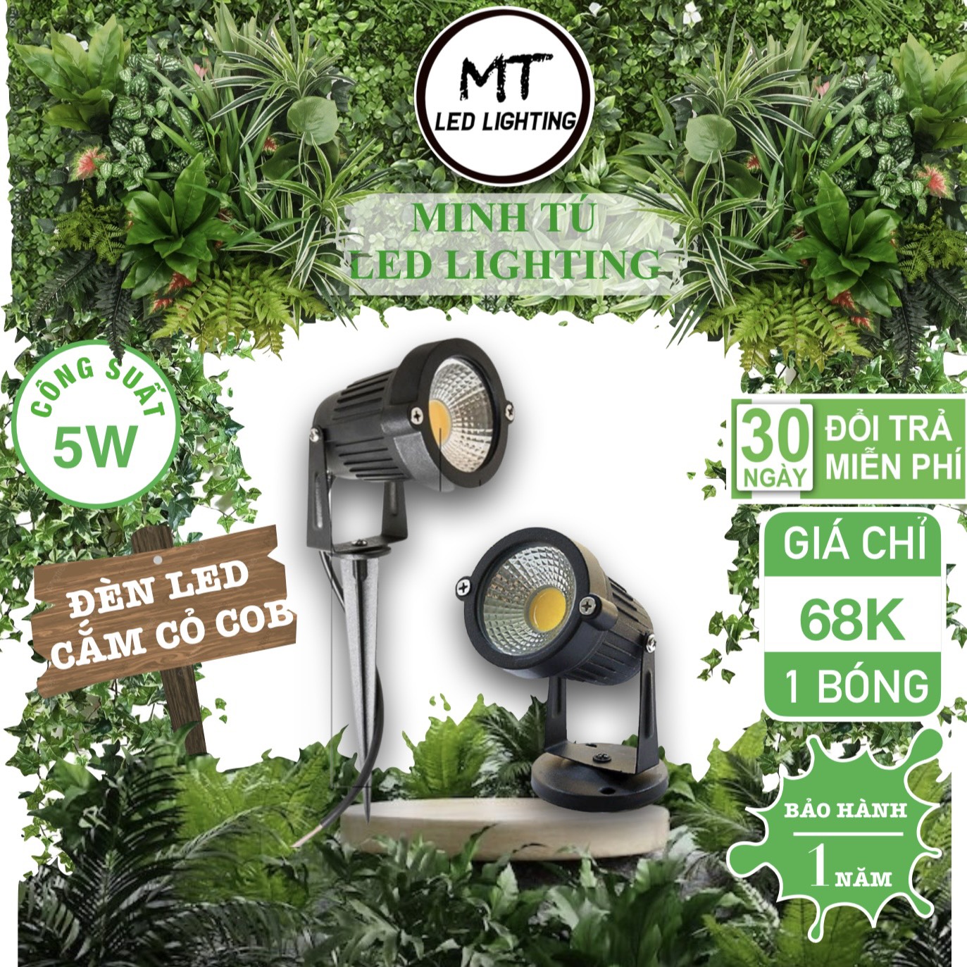 ĐÈN LED RỌI CẮM CỎ SÂN VƯỜN, ĐÈN RỌI GỐC CÂY, ĐÈN TRANG TRÍ TIỂU CẢNH, CÔNG SUẤT 5W