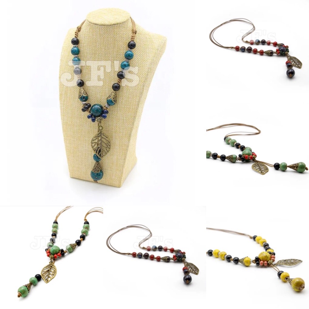 Vòng cổ cho nữ, dây chuyền hạt gốm phong cách bohemian quyến rũ cổ điển