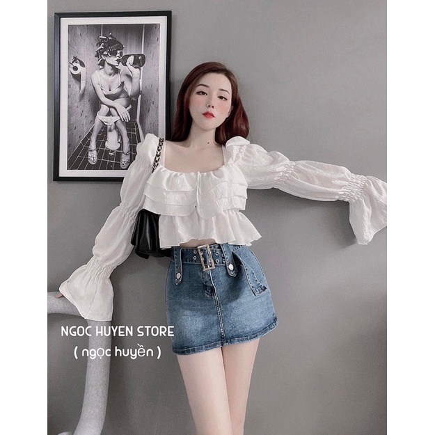 Chân váy bò ngắn kèm đai oze siêu hot
