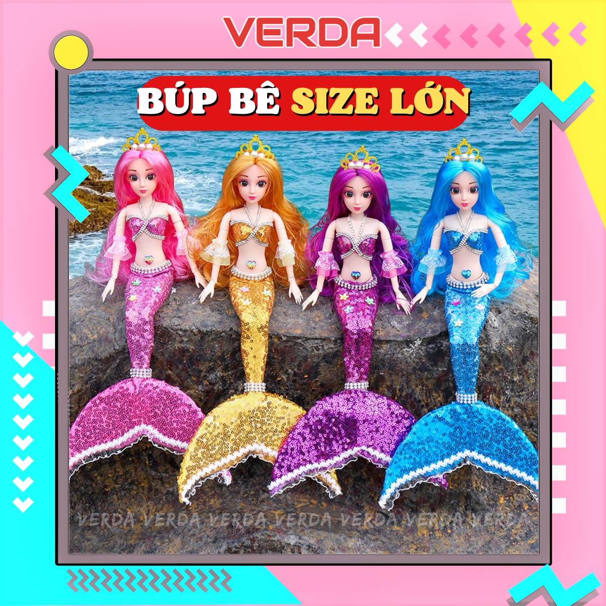 Búp bê nàng tiên cá barbie ariel mermaid bjd có khớp cho bé gái, lớn loại to dễ thương đồ chơi baby VERDA