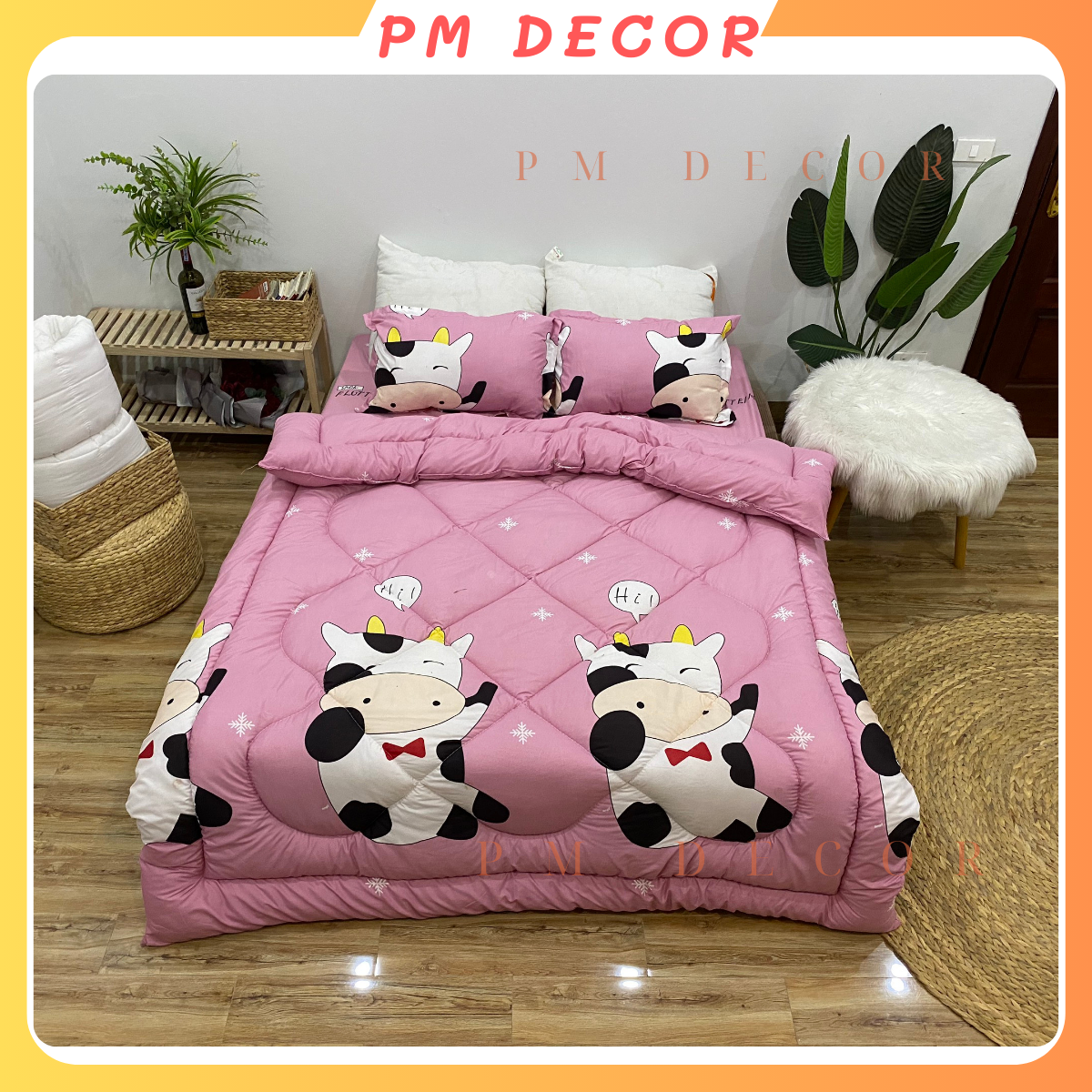 Bộ chăn hè 5 món họa tiết bò nhã sang trọng ( gồm 1 ga + 1 chăn hè chần bông + 2 vỏ gối + 1 vỏ gối ôm) mã CHM29