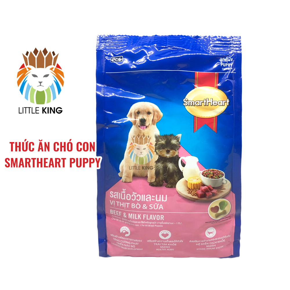 Thức ăn cho chó con Smartheart Puppy vị thị bò và sữa, Thức ăn hạt cho chó giá rẻ Little King pet shop