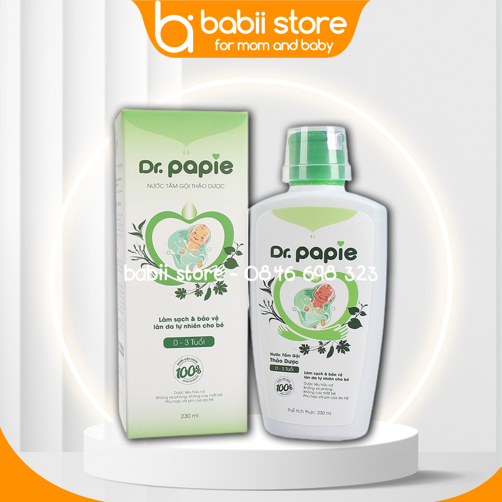 Nước tắm gội thảo dược dr papie cho bé từ 0-3 tuổi 230ml