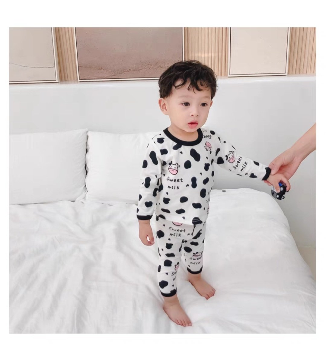 Sét Bộ Bò Sữa Quần Dài Áo Dài Bé Trai Gái, in Hoạt Hình Dễ Thương  Mặc Nhà Mát Mẻ, Mẫu Mới Hot. DP