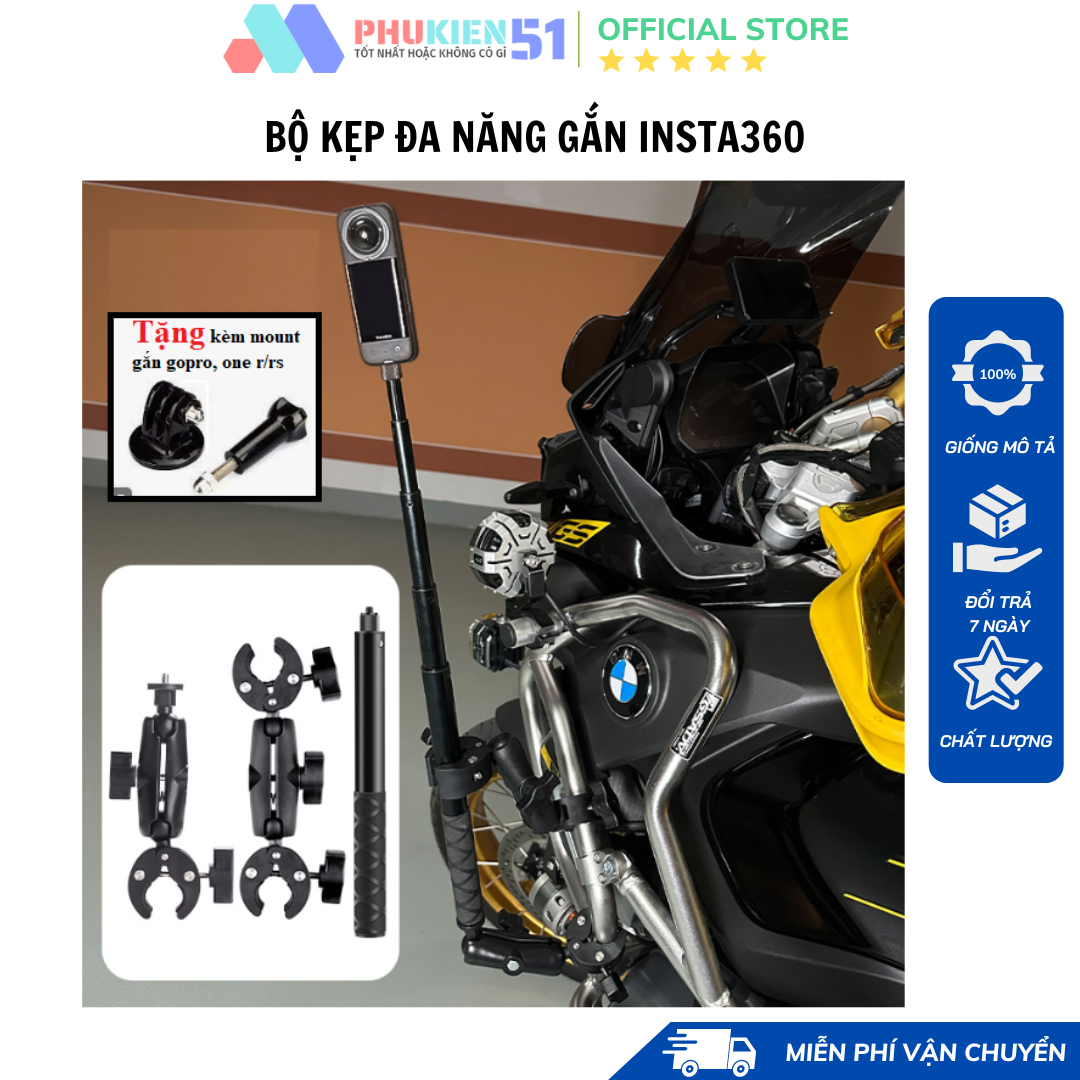 Bộ kẹp đa năng gắn insta360 gắn xe máy, xe đạp , moto , hợp kim cứng cáp