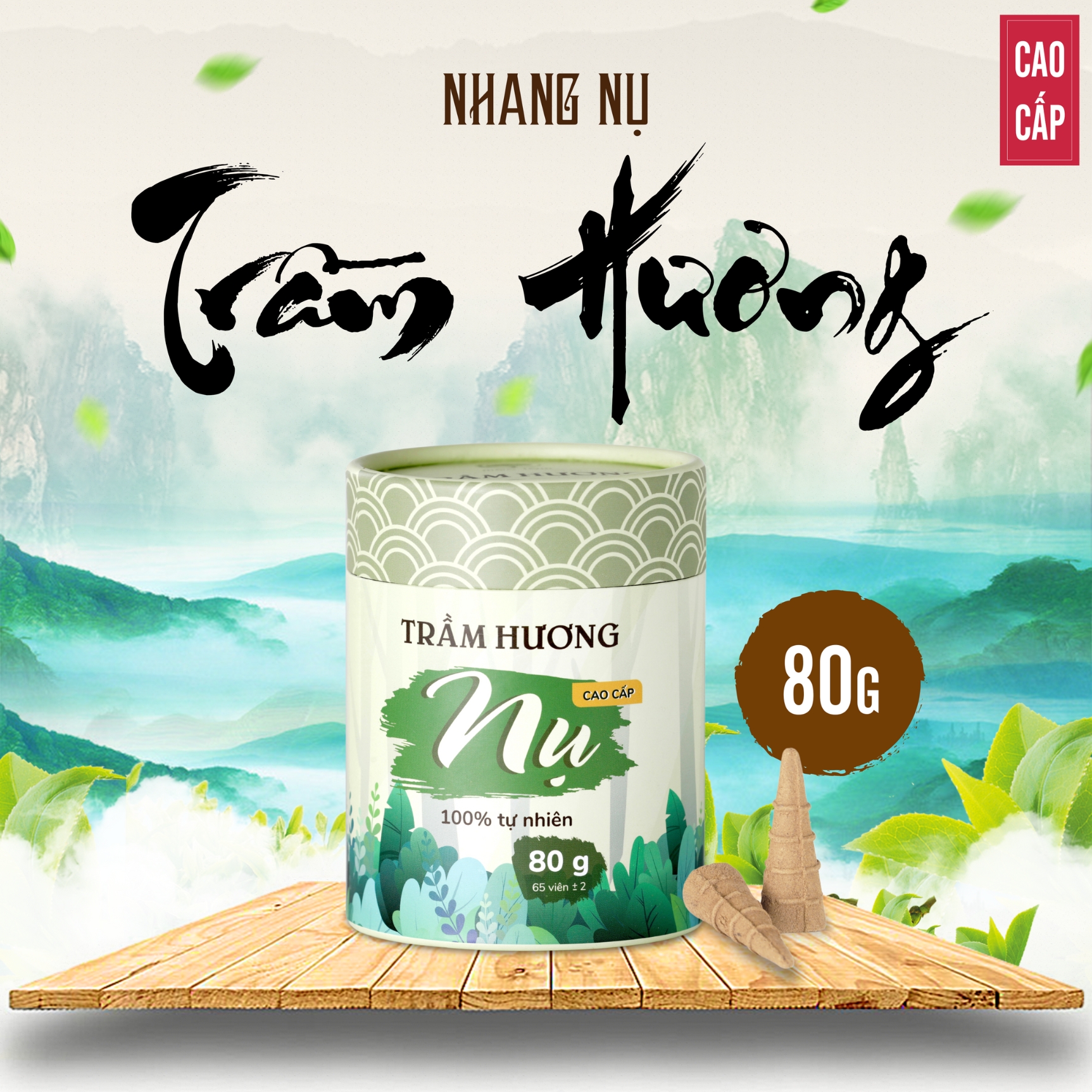 80g nhang nụ trầm hương mộc lâm, 65 viên, nhang trầm nụ khói ngược cao cấp xông nhà thanh tẩy