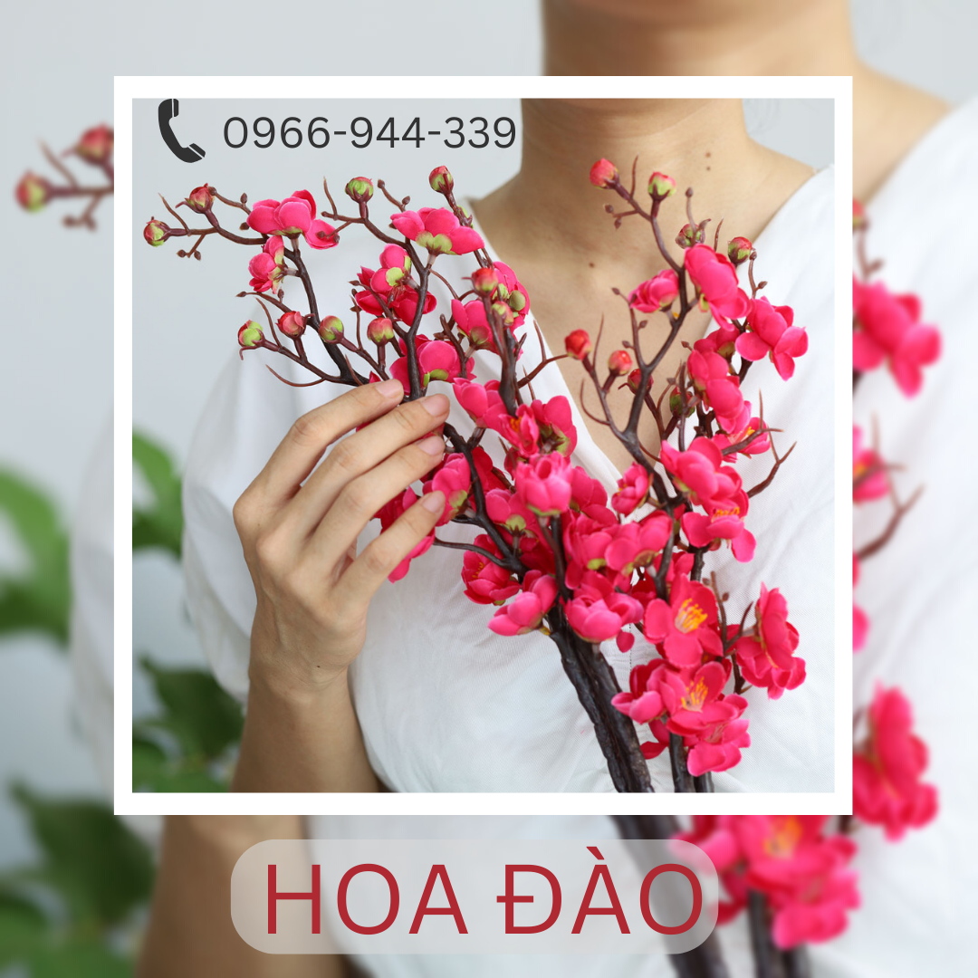 Ảnh shop chụp - hoa đào lụa thân cành lớn 60cm trang trí nhà, trang trí tết decor