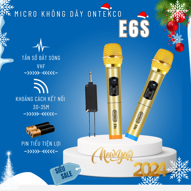 Bộ Micro hát Karaoke Không dây Cao cấp ONTEKCO E6S/E6/Hz113/ Hz114/ Hz116 Chính hãng Chuyên dụng cho Loa kéo Amply - Bảo hành 12 Tháng