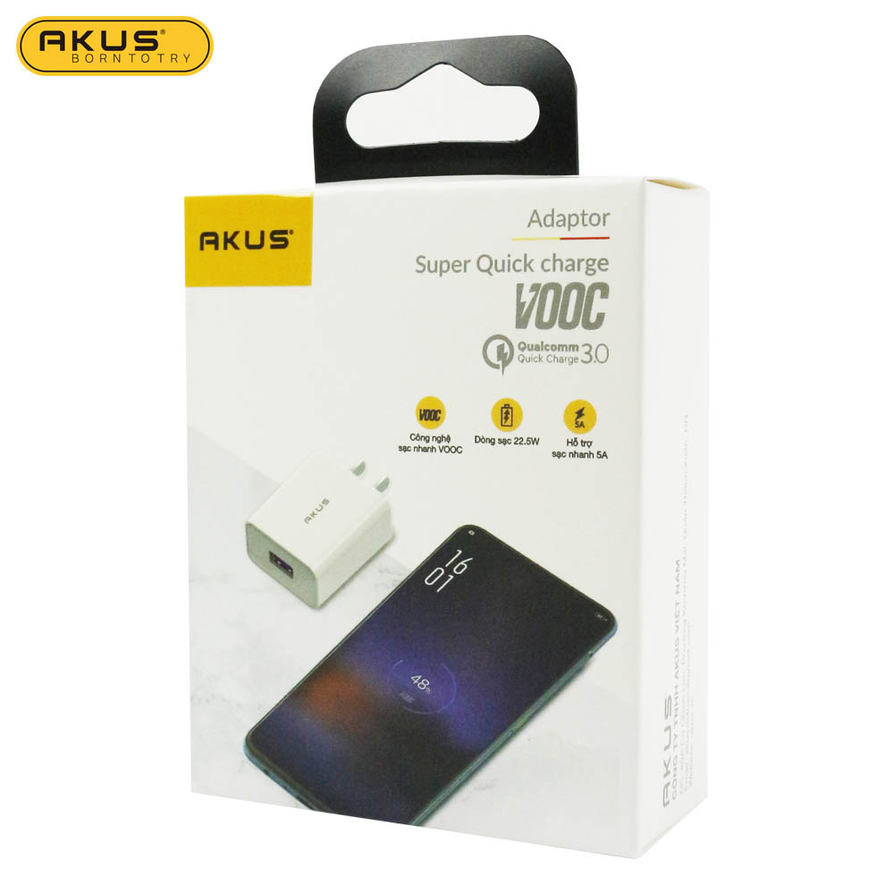 Củ sạc nhanh vooc akus m5a quickcharge 3.0 của qualcomm 22.5w - bảo hành 12 tháng chính hãng