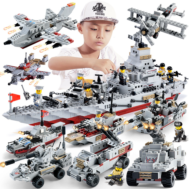 Đồ Chơi Lắp Ráp Kiểu LEGO BATTLESHIP Mô Hình Tàu Sân Bay, Tuần Dương Hạm, Chiến Hạm, Người Máy 8in1 Với 1000+ Chi Tiết