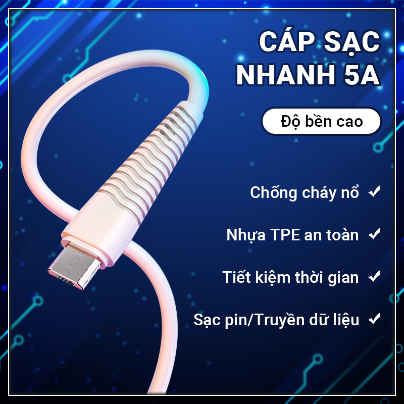 Dây cáp sạc nhanh Micro/Type-C/Lightning hỗ trợ sạc nhanh 5A chất liệu nhựa TPE cao cấp độ bền cao chống rối dây chống đứt cáp, sạc nhanh vẫn an toàn - LETANG LT-V8-i6-TPC-27