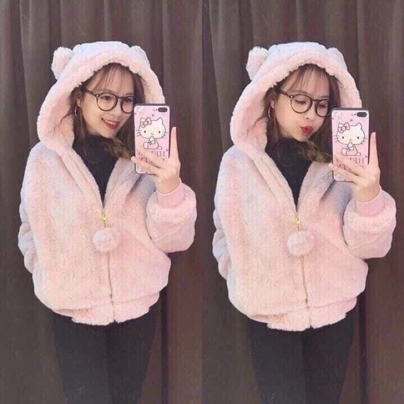 ÁO LÔNG NỮ QUẢ BÔNG TAI GẤU ĐÁNG YÊU