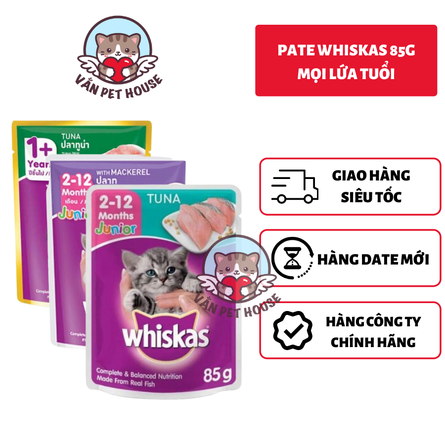[Pate Cho Mèo] Whiskas Gói 80g - Thức ăn ướt cho Mèo - Whiskas Cá Hồi, Cá Ngừ, Cá Biển, Kitten - Pate mèo