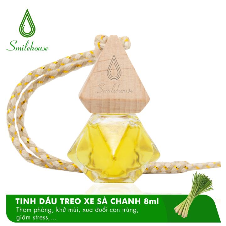 Tinh dầu treo xe Sả Chanh Smilehouse 8ml, khử mùi, giảm stress, chống say xe, an toàn, nguyên chất.