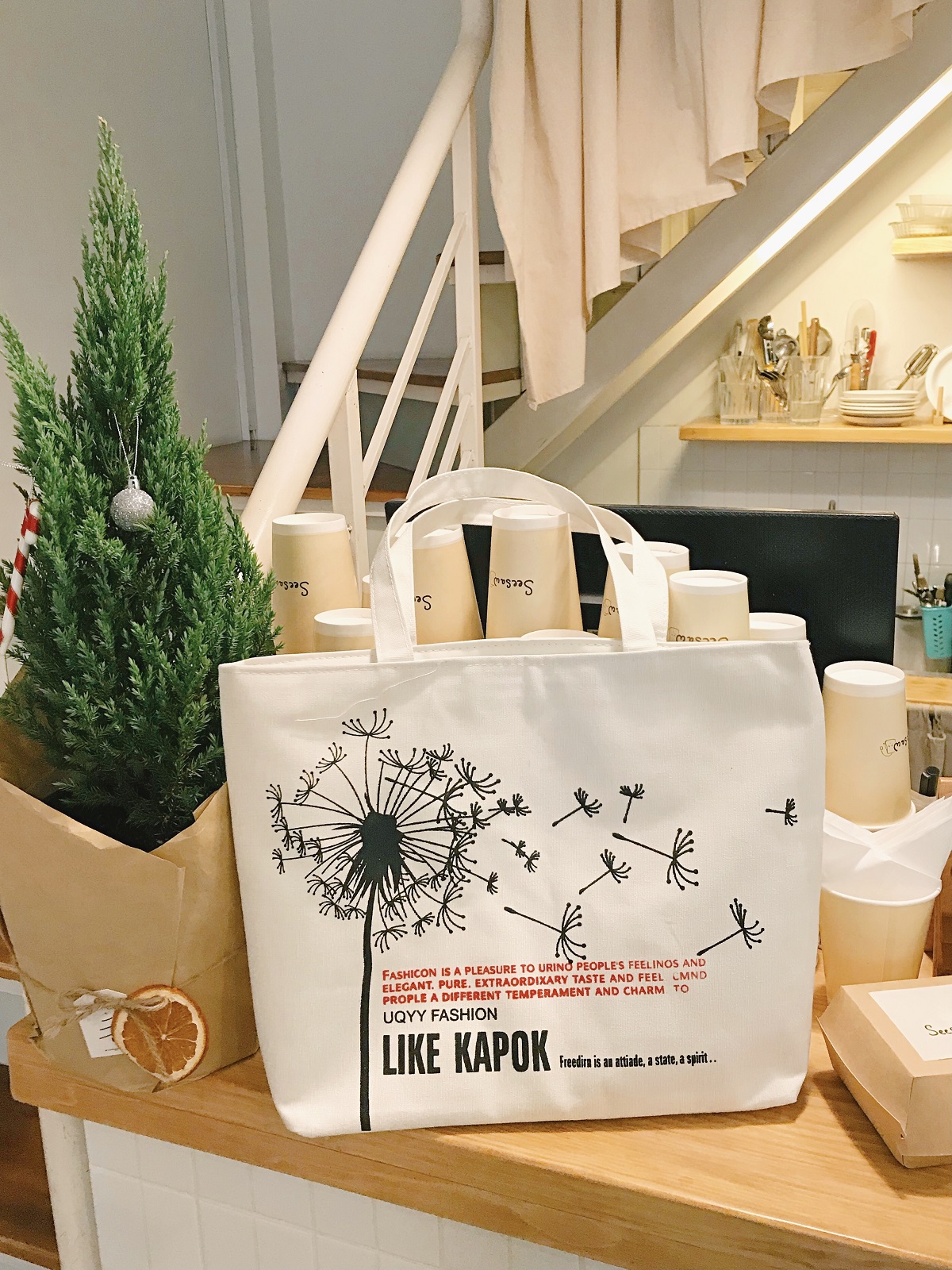 Túi canvas, túi tote nữ vải mềm tiện lợi hình tháp Eiffel, Hoa bồ công anh, Mèo xinh