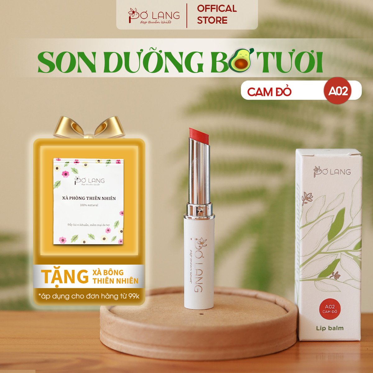 Son dưỡng môi Pơ Lang màu Cam Đỏ dưỡng môi từ trái bơ - A02