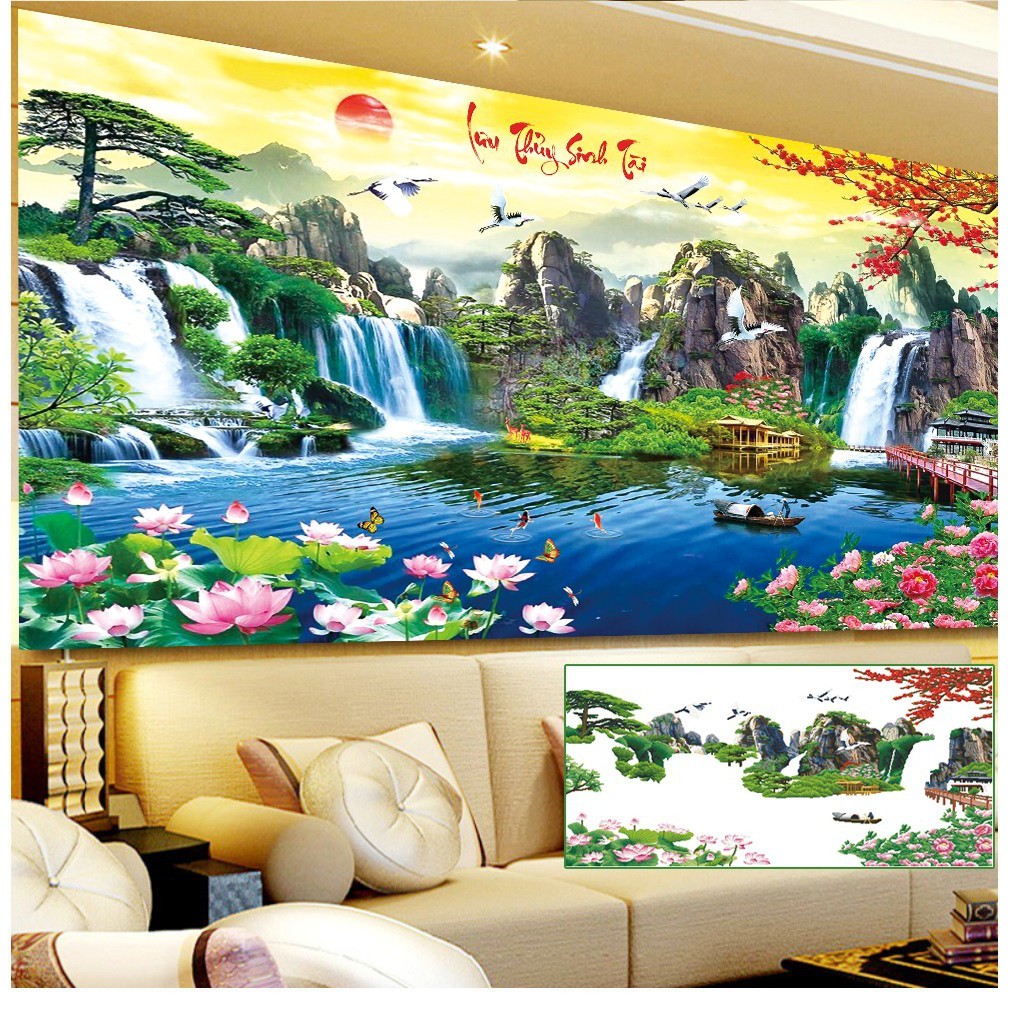 Tranh thêu chữ thập Phong cảnh 3D Lưu Thủy Sinh Tài LV3304 160*75cm