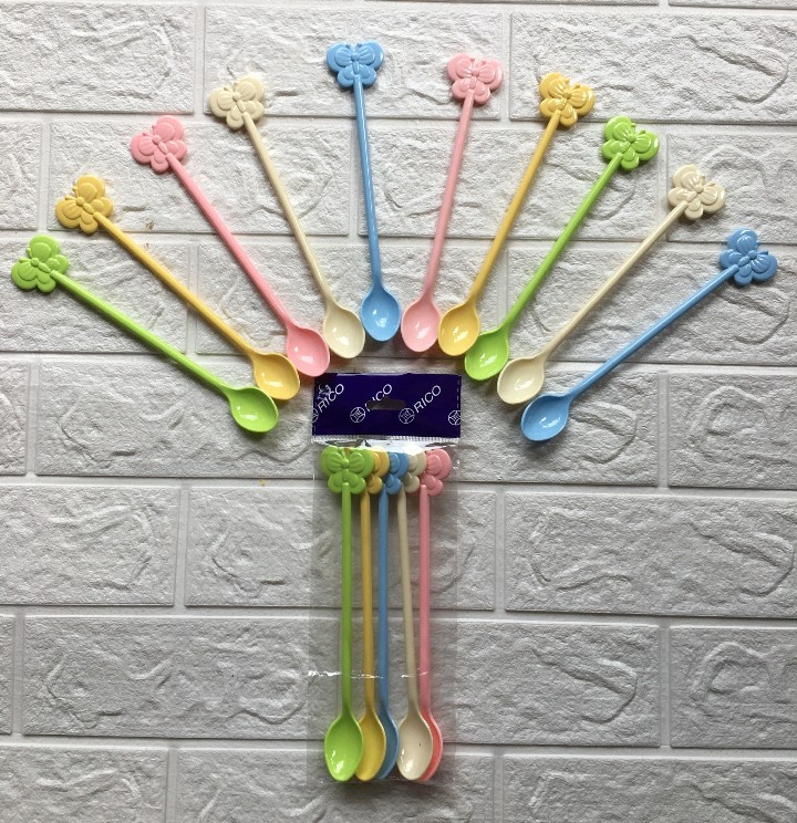 Bộ 5 muỗng khuấy cà phê, trà sữ 20 cm hình bàn tay và hình hồ điệp Rico siêu dễ thương - nhựa trong và nhựa đục siêu kute