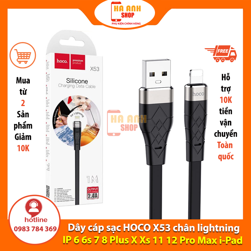 Dây cáp sạc hoco x53 chân lightning cho iphone ip 6 6s 7 8 plus x xs 11 12 pro max i-pad mini