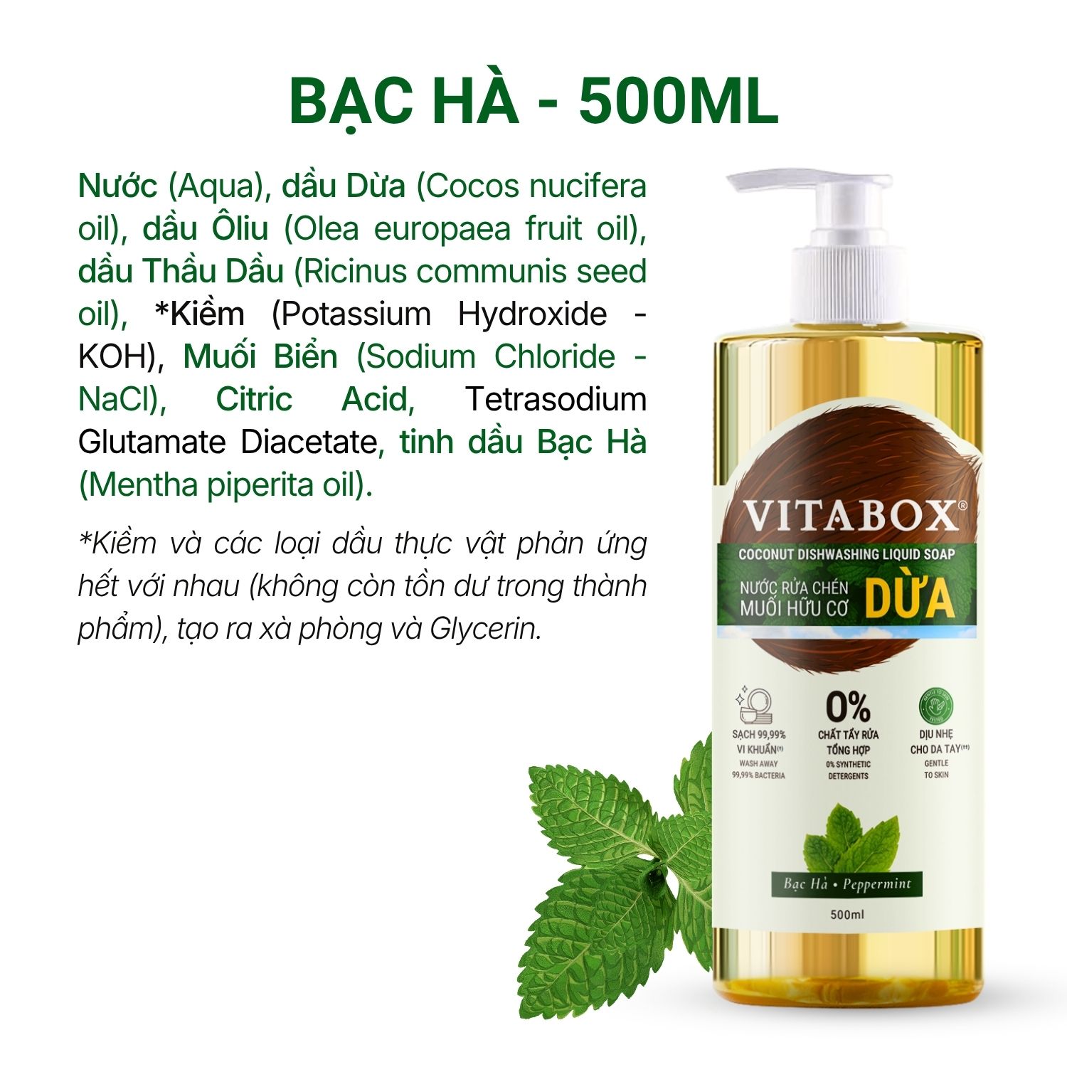 Dishwashing Liquid Organic Salt Coconut Vitabox - Natural Liquid Soap Castile Liquid Soap from Coconut Oil - 500ml - 4