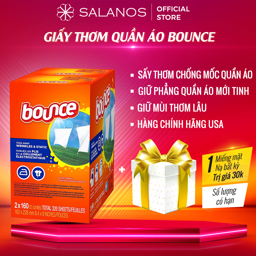 Giấy thơm quần áo mùi việt kiều BOUNCE mỹ mềm vải thơm lâu chính hãng nội địa SOLAGT01 hộp 160 tờ