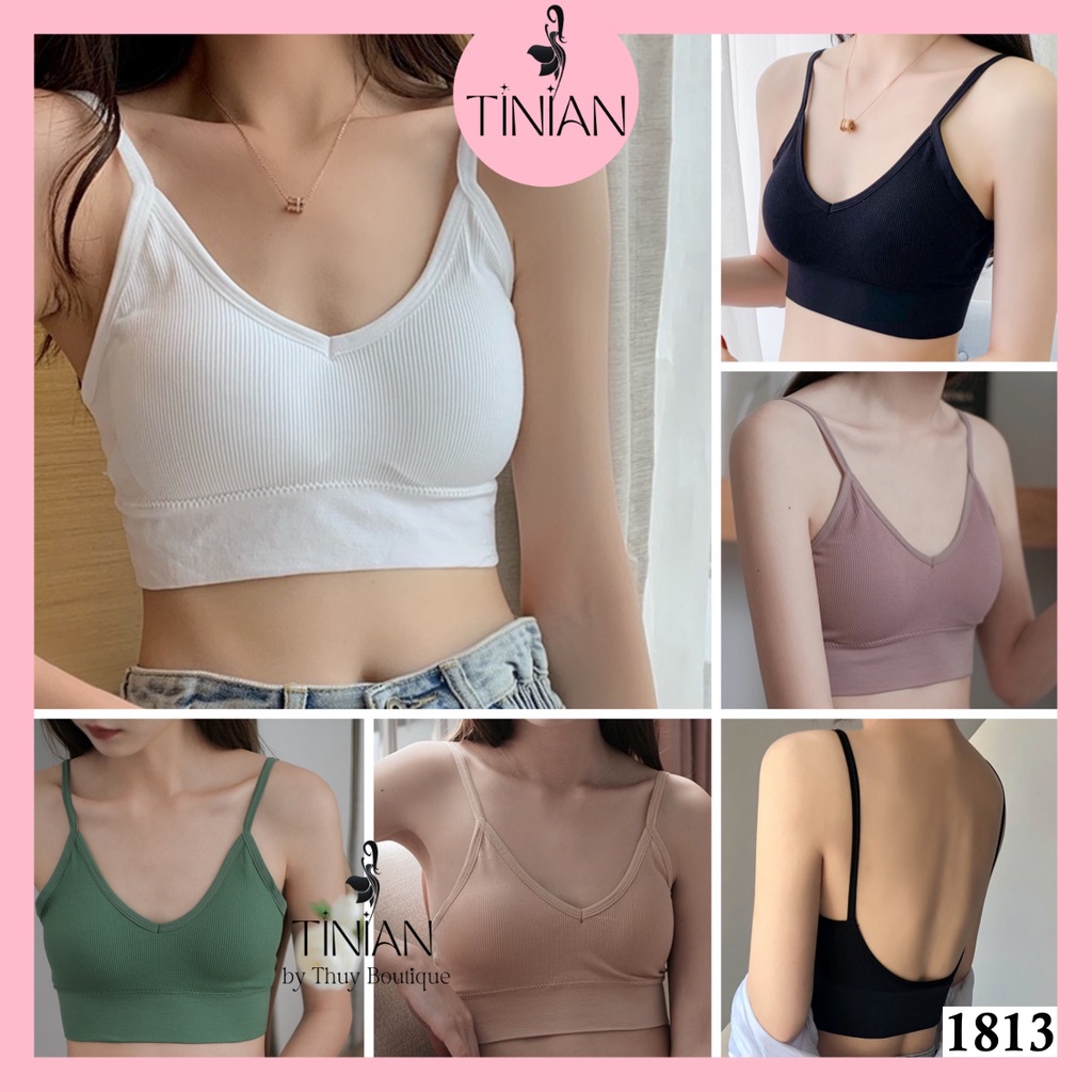 Áo lót bra không gọng TINIAN tập gym yoga mặc hở lưng thun cotton gân 1813