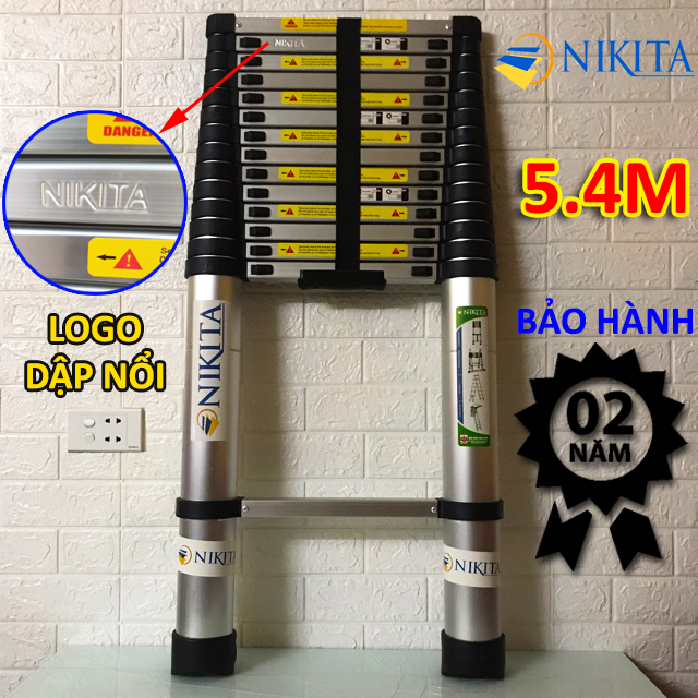 Thang nhôm rút xếp đơn 5.4M chính hãng Nikita Nhật Bản NKT-R54 bảo hành 2 năm có logo in chìm, HÀNG CHÍNH HÃNG