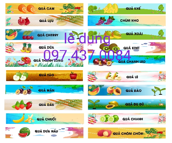 Set 20 bậc decal trang trí cầu thang hoa quả tiếng việt