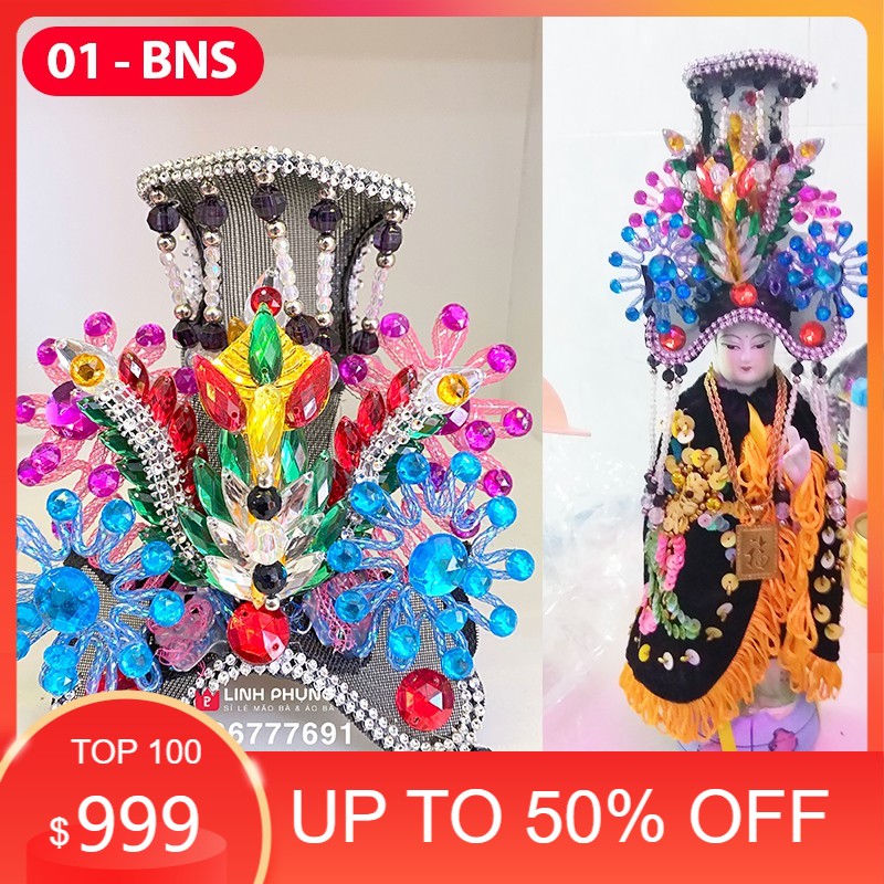 Bộ áo choàng + mão đội cho tượng bà Diêu Trì mẫu cao 20cm - 40cm
