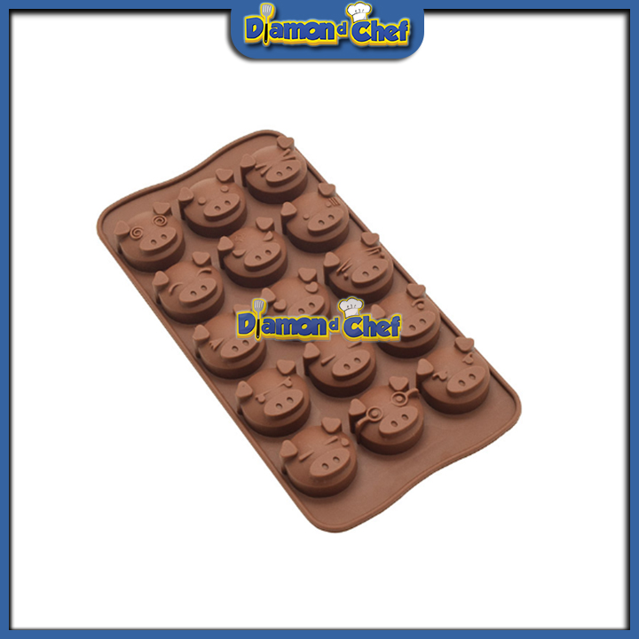 Khuôn Silicon Socola Hình 15 Mặt Heo Biểu cảm