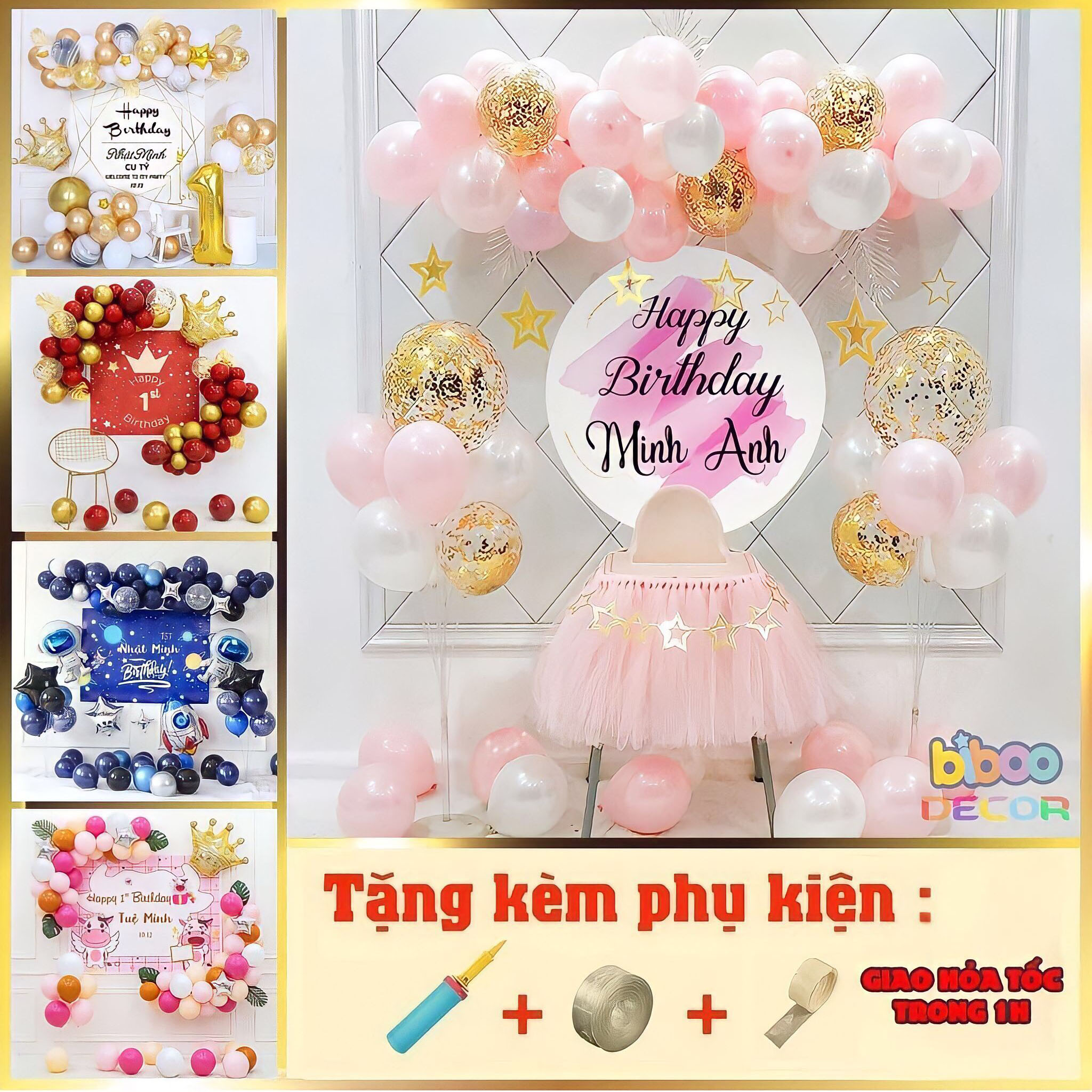 [TẶNG NGAY BÓNG TUỔI] Combo set bóng bay trang trí sinh nhật, trang trí thôi nôi, trang trí đầy tháng bé trai bé gái - BiBoo Decor