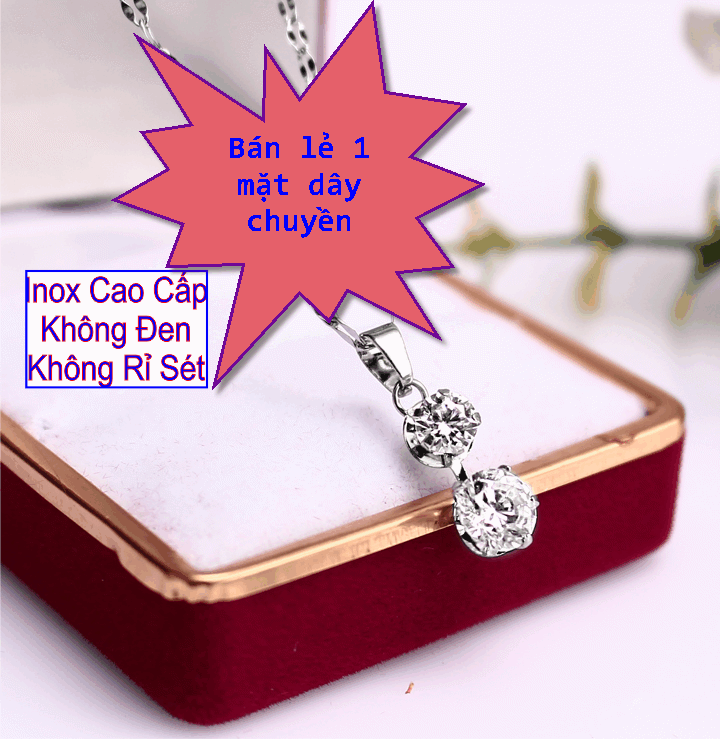 [HCM]Mặt dây chuyền inox nữ mặt 2 viên đá Zircon - Cam kết 1 đổi 1 nếu đen và gỉ sét