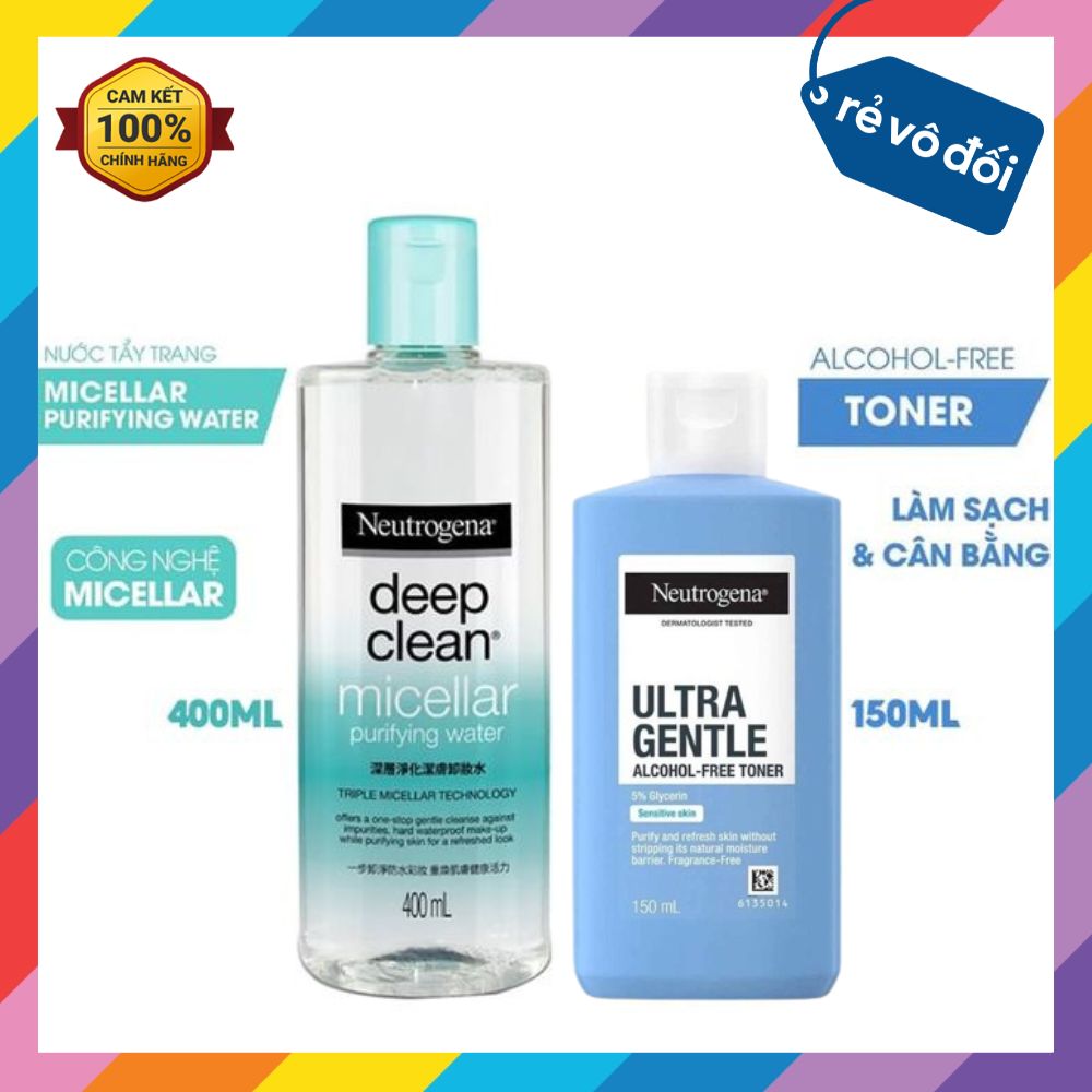 Combo Neutrogena Làm Sạch và Cân Bằng Da (Tẩy Trang Neutrogena 400ml & Nước Hoa Hồng Neutrogena 150ml)