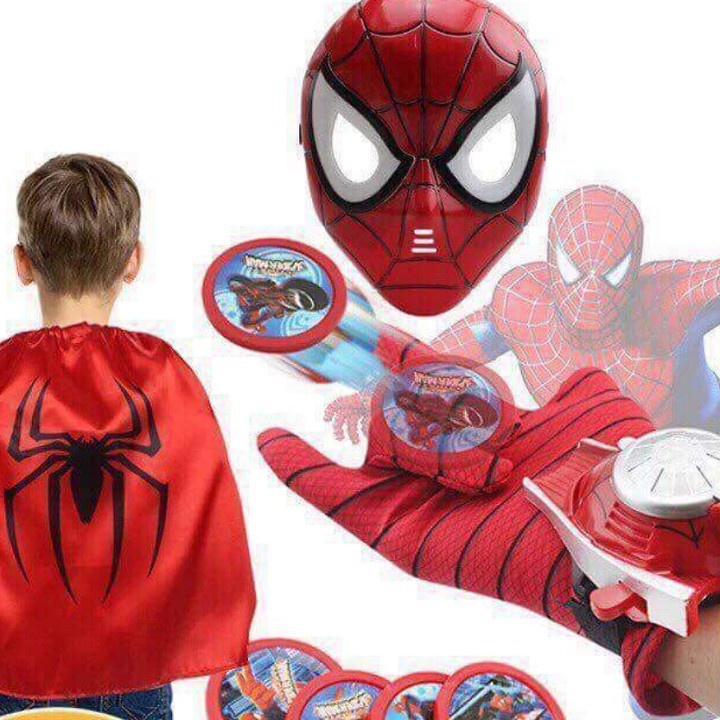 Bộ Đồ Chơi Áo choàng người nhện và mặt nạ có đèn nhạc cao cấp cho bé yêu