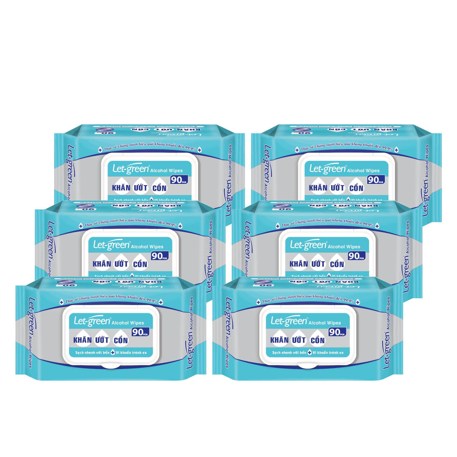 Combo 6 gói khăn ướt cồn let-green 90 miếng/gói