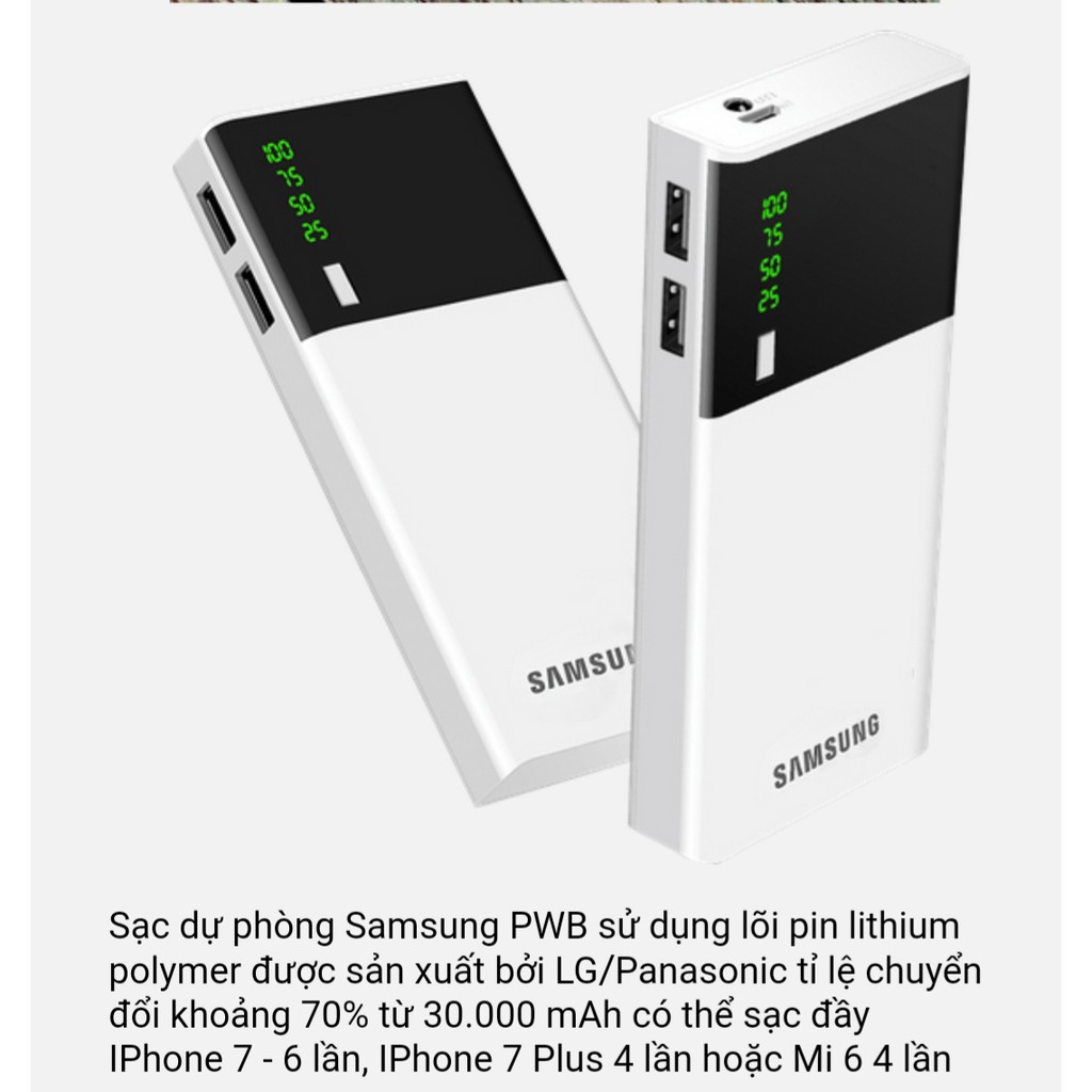 Sạc dự phòng sam sung 30000mAh có đèn pin và hiển thị % pin