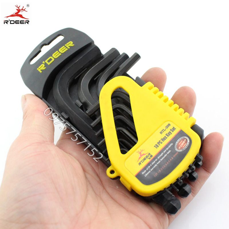Bộ lục giác đầu bi 10 món ngắn R’DEER RTL-309, bộ khóa lục giác bi thép cứng cao cấp CR-V cao cấp xử lý đen bề mặt, bộ lục giác ngắn chuyên nghiệp, đa năng, nhỏ gọn