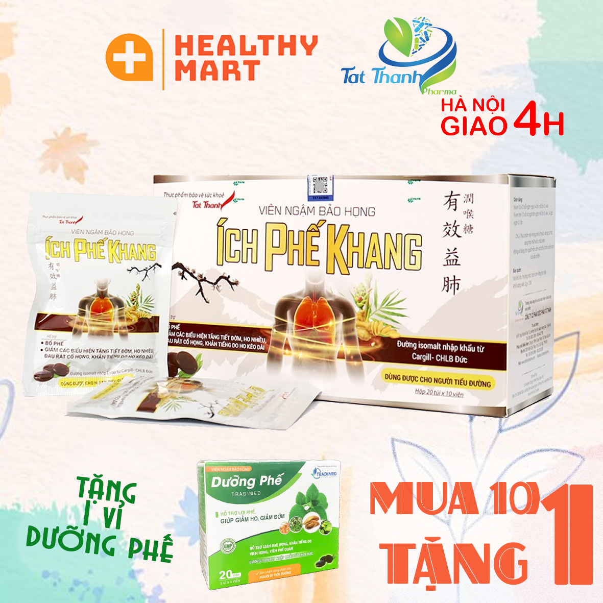 ✔️️️️Viên Ngậm Ho ÍCh Phế Khang - Tất Thành Pharma - Thảo dược Giảm ho, long đờm, bổ phổi