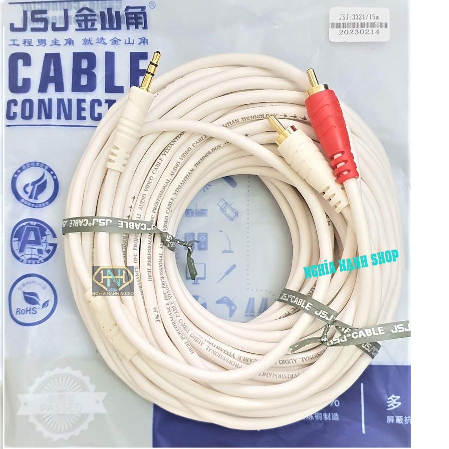 Dây cáp loa đầu jack 3.5 ra 2 bông sen AV dài 15M chống nhiễu