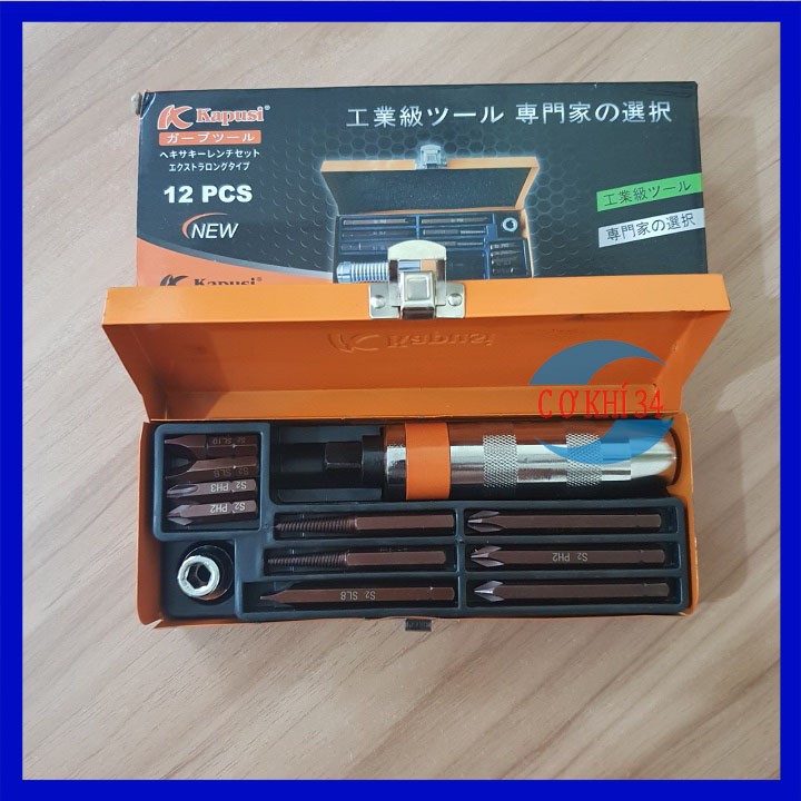 Bộ tô vít đóng đảo chiều - Bộ tô vít đóng tháo ốc gãy 12 chi tiết hãng KAPUSI JAPAN