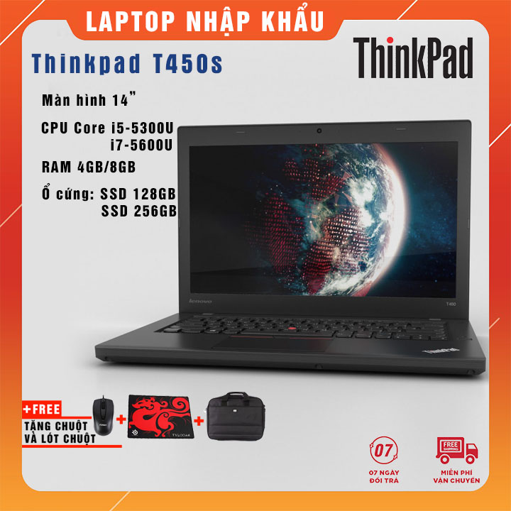 Laptop lenovo thinkpad t450s i5-5300u | ram 8gb | ssd 256gb 14" | fhd - nhập khẩu usa