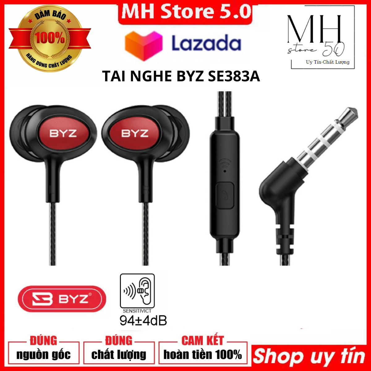 Tai nghe byz se383a có micro - tai nghe nhét tai byz se383a lọc âm chống ồn có nút silicon, tai nghe điện thoại byz se383a có mic, âm thanh hay, tai nghe điện thoại, máy tính, laptop