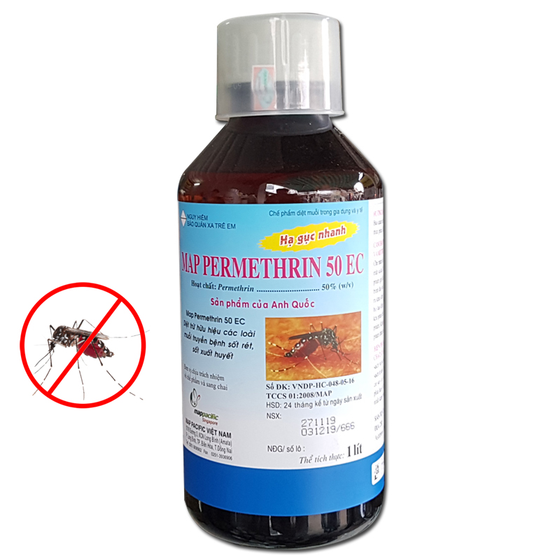 Thuốc diệt trừ muỗi, rệp, bọ chét, gián, kiến Map Permethrine 50EC - Chai 1 lít