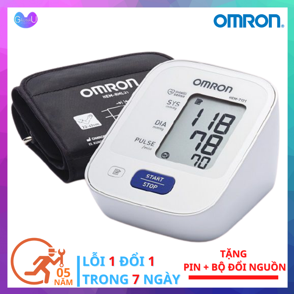 Máy Đo Huyết Áp BẮP TAY OMRON HEM-7121 Thương Hiệu Nhật Bản + Tặng Bộ Đổi Nguồn Và 4 Pin AAA Hàng Chính Hãng Bảo Hành 5 Năm