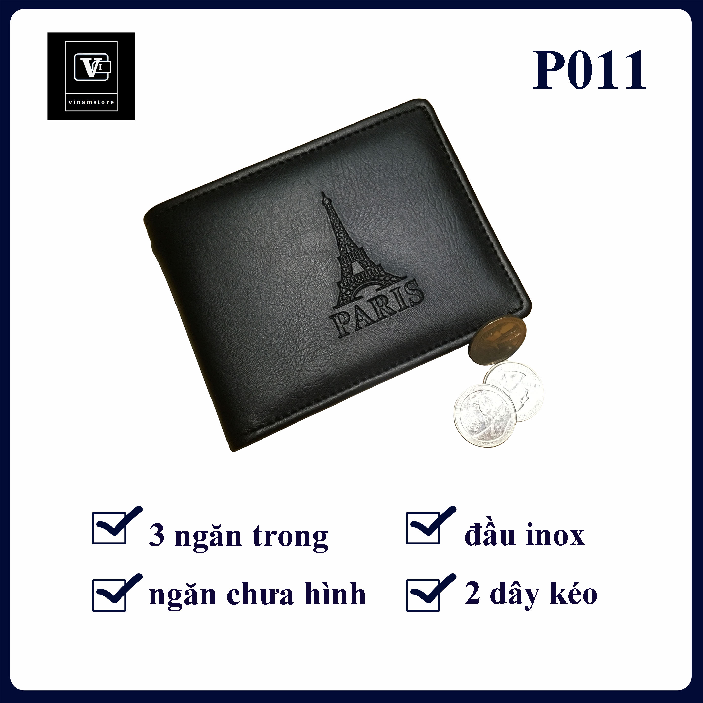 bóp nam ví nam cao cấp đựng nhiều tiền cavet thẻ atm tiền ngăn dây kéo lớn ngăn dây kéo nhỏ nhiều ngăn thẻ vải lót chất lượng
