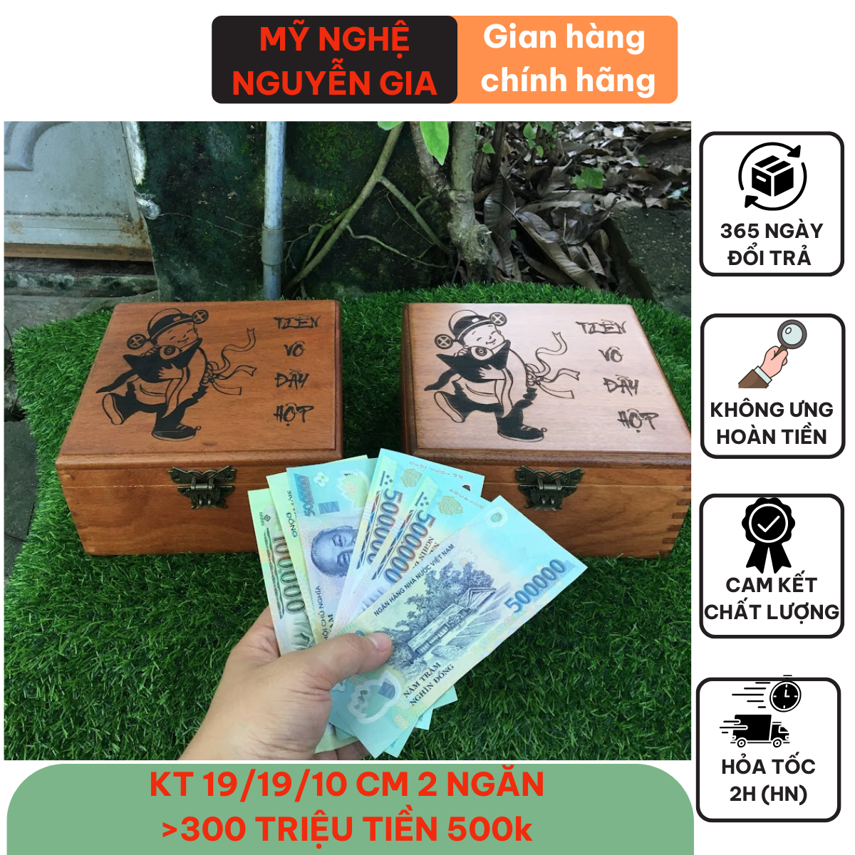 Hộp đựng tiền tiết kiệm mẫu Thần Tài 2 ngăn có khóa (Size Lớn) bằng gỗ giá rẻ có khóa an toàn bí mật giúp tiền luôn mới tạo lập thói quen tiết kiệm và quản lý tài chính