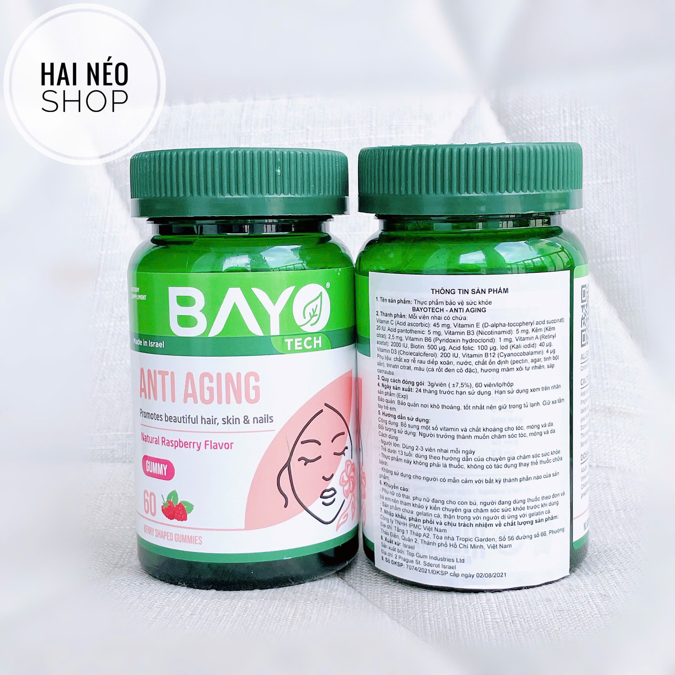 SALE CẬN DATE 03 2025 Hủ 60 viên kẹo dẻo Biotin mọc tóc khoẻ móng đẹp da BAYOTECH - Gummy Anti-Aging Hair Skin & Nails Israel